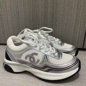 Chanel White and Silver Sneakers Size 9